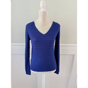 Issey Miyake Cashmere Blend Blue V Neck Striped Sweater M